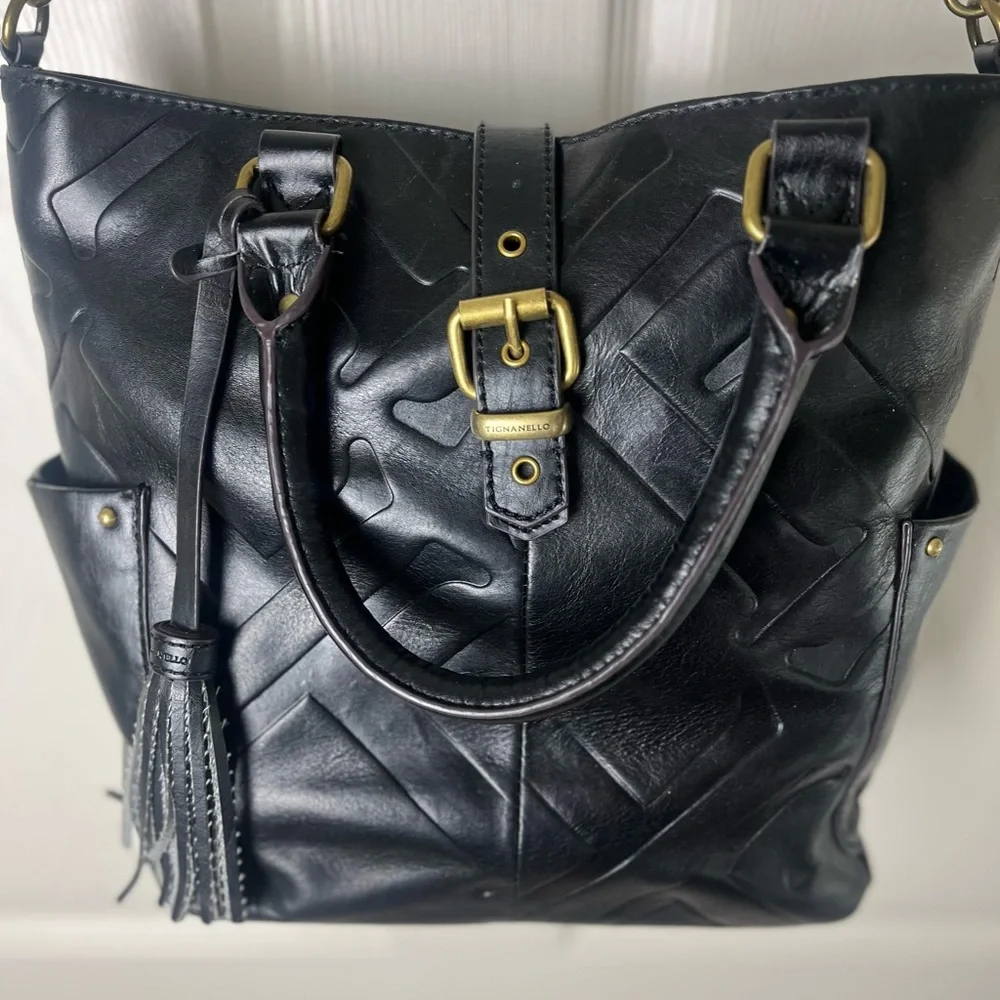 Black leather shoulder bag - Picture 1 of 6